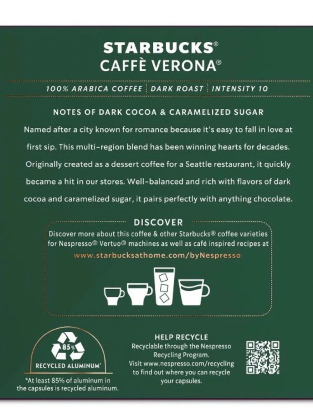 Starbucks by Nespresso Caffè Verona Dark Roast - 32 Count (Vertuo Line) - Picture 5 of 7